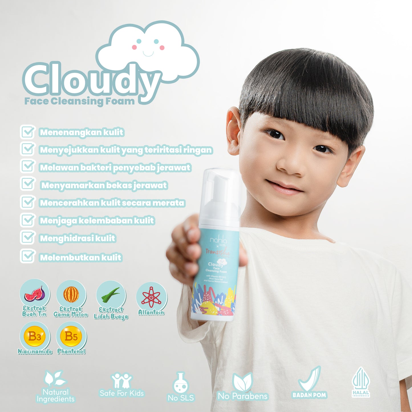 Transishe by d'odette - CLOUDY Face Cleansing Foam, 50ml | Sabun Cuci Muka Facial Wash Anak